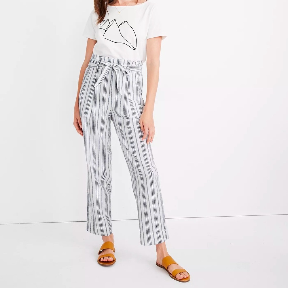 Madewell Linen Cotton Paperbag Pants Striped NWT